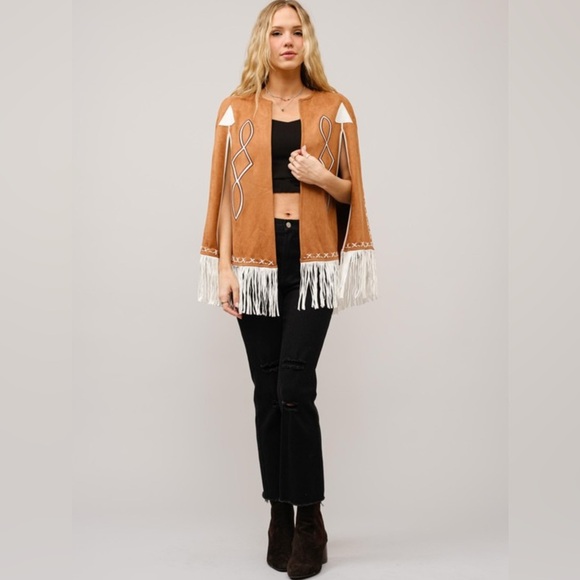 New blue b Light Pink Rose & White Whipstitch Fringe Trim Western Native Cape OS - Picture 9 of 14